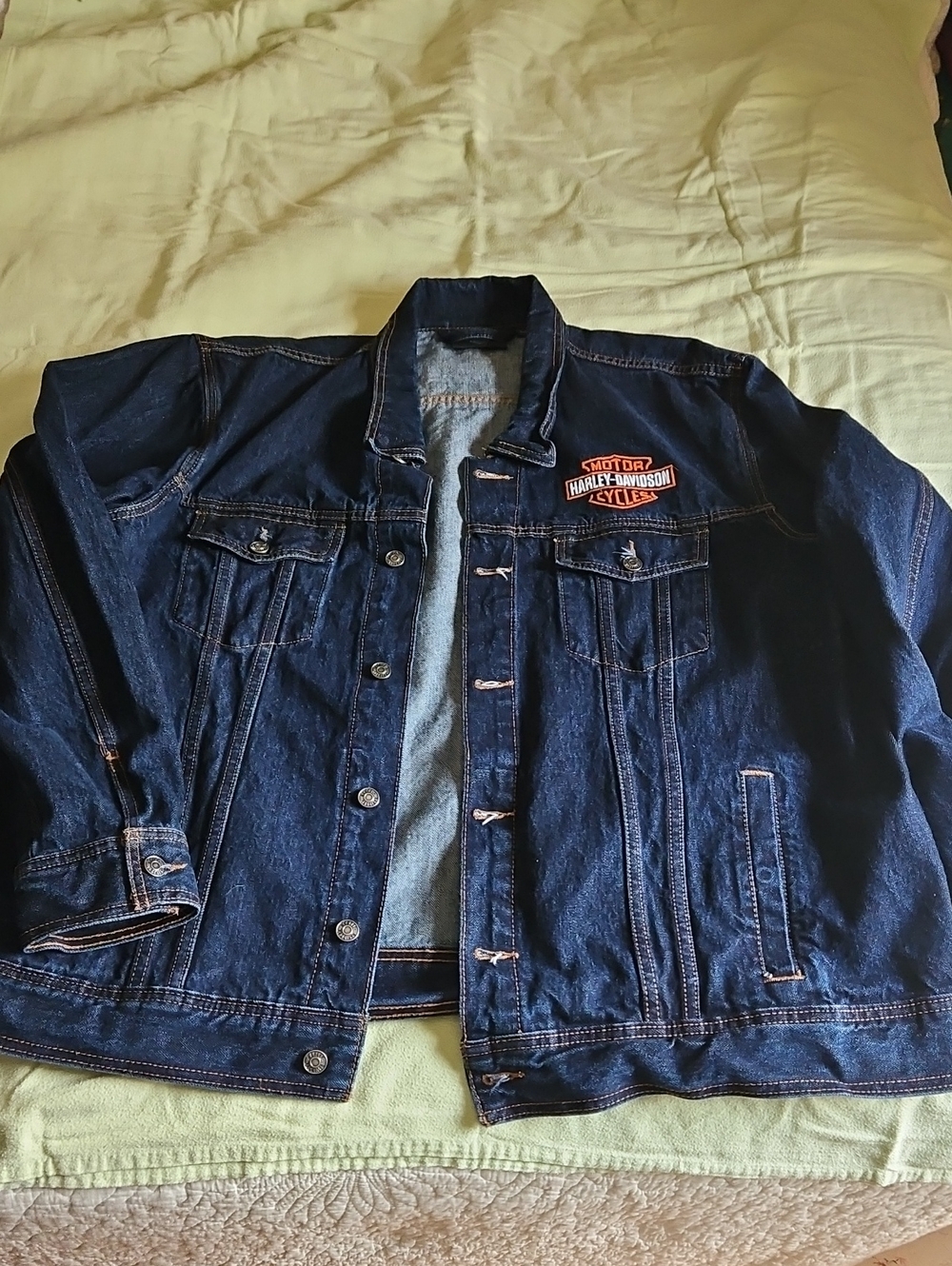 Harley-Davidson Men's Navy Blue Denim Jacket with Logo Patch